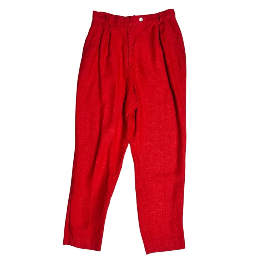 Vintage Jennifer Moore high waist red linen trousers, women’s size 8. Pleated